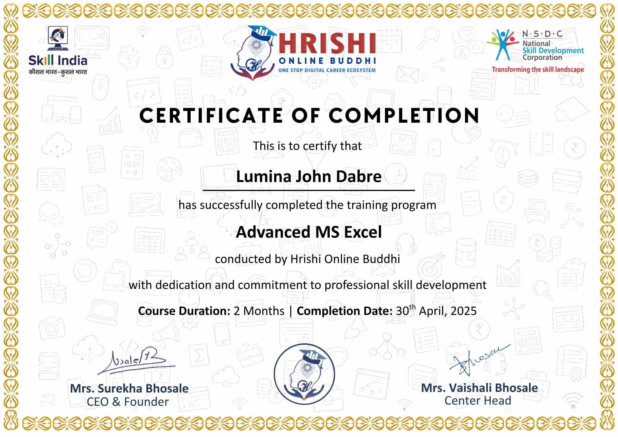 Advanced Excel Certificate
